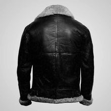 Load image into Gallery viewer, Black leather jacket with gray fur lining
