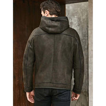 Load image into Gallery viewer, Men's Brown Sheepskin Shearling Jacket With Hood in B3 Winter Style
