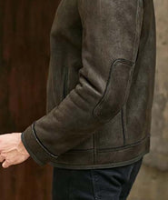 Load image into Gallery viewer, Men's Brown Sheepskin Shearling Jacket With Hood in B3 Winter Style
