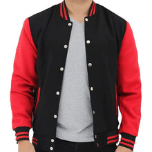 Load image into Gallery viewer, Stylish Men&#39;s Red and Black Baseball Varsity Jacket
