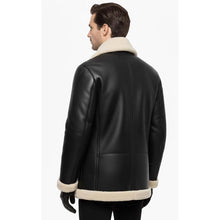 Load image into Gallery viewer, Men's Black Sheepskin Leather B3 Bomber Jacket with White Shearling Lining
