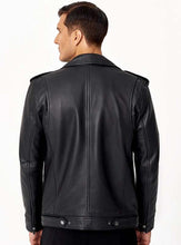 Load image into Gallery viewer, Men's Black Pure Lambskin Leather Biker Jacket With Custom Made Moto Style
