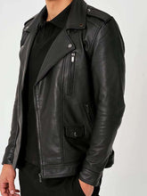 Load image into Gallery viewer, Men's Black Pure Lambskin Leather Biker Jacket With Custom Made Moto Style
