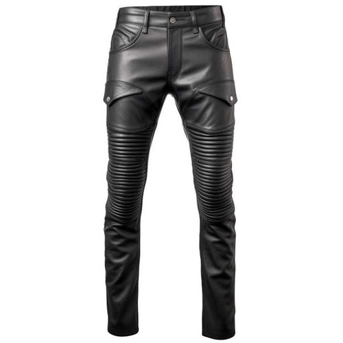 Mens Genuine Sheepskin Black Leather Biker Pants