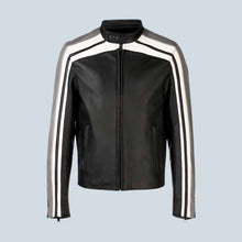 Load image into Gallery viewer, Men’s Black Leather Motorcycle Jacket - Vintage Cafe Racer Jacket
