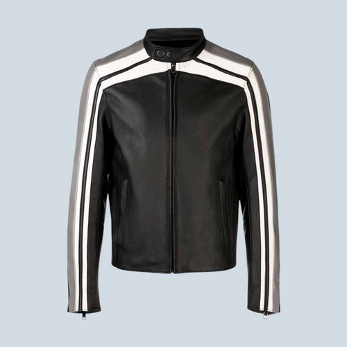 Men’s Black Leather Motorcycle Jacket - Vintage Cafe Racer Jacket