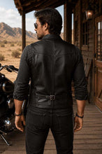 Load image into Gallery viewer, Men's Black Genuine Leather Vest with V Neck in Handmade Biker Western Style
