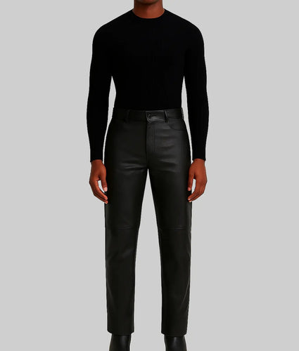 Mens Black Regular Style Leather Pants