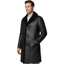Load image into Gallery viewer, Men Black Sheepskin Trench Coat In Long Style With Shearling Lining
