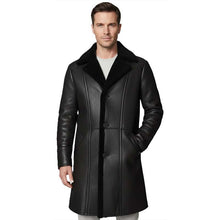 Load image into Gallery viewer, Men Black Sheepskin Trench Coat In Long Style With Shearling Lining
