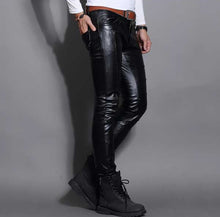 Load image into Gallery viewer, Men’s Black Skin Tight Genuine Leather Pants

