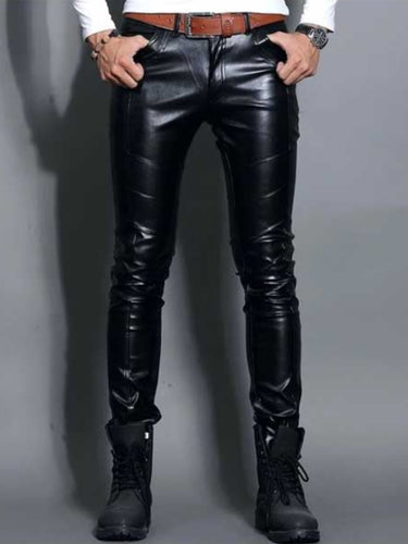 Men’s Black Skin Tight Genuine Leather Pants