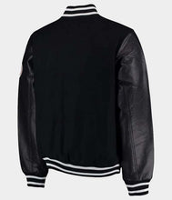 Load image into Gallery viewer, Men's Black Wool Varsity Bomber Jacket with Real Leather Sleeves in NY Letterman Style
