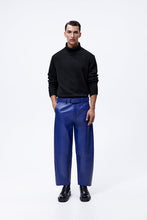 Load image into Gallery viewer, Men’s Blue Genuine Sheepskin Leather Biker Pants
