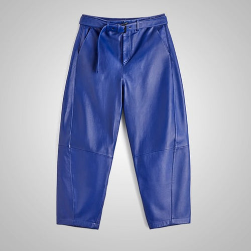 Men’s Blue Genuine Sheepskin Leather Biker Pants