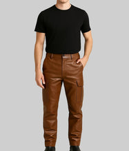 Load image into Gallery viewer, Mens Brown Cargo Style Leather Pants
