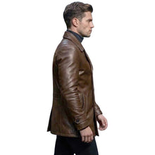 Load image into Gallery viewer, Men's Brown Lambskin Leather Peacoat with Double Breasted Vintage Tailored Style
