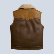 Load image into Gallery viewer, Men’s Sheepskin Leather Western Vest with Faux Fur
