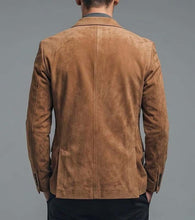 Load image into Gallery viewer, Men's Brown Suede Leather Blazer With Tailored Fit and Classic Notch Lapel Style
