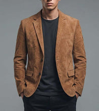 Load image into Gallery viewer, Men's Brown Suede Leather Blazer With Tailored Fit and Classic Notch Lapel Style
