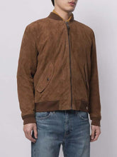 Load image into Gallery viewer, Men's Brown Suede Leather Bomber Jacket With Vintage Aviator Style Flight Coat
