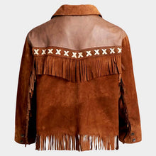 Load image into Gallery viewer, Men's Brown Suede Leather Cowboy Jacket with Fringe Tassel Vintage Western Style
