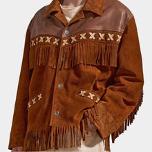 Load image into Gallery viewer, Men's Brown Suede Leather Cowboy Jacket with Fringe Tassel Vintage Western Style
