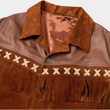 Load image into Gallery viewer, Men's Brown Suede Leather Cowboy Jacket with Fringe Tassel Vintage Western Style
