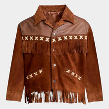 Load image into Gallery viewer, Men's Brown Suede Leather Cowboy Jacket with Fringe Tassel Vintage Western Style
