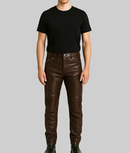 Load image into Gallery viewer, Mens Chocolate Brown Regular Style Leather Pants
