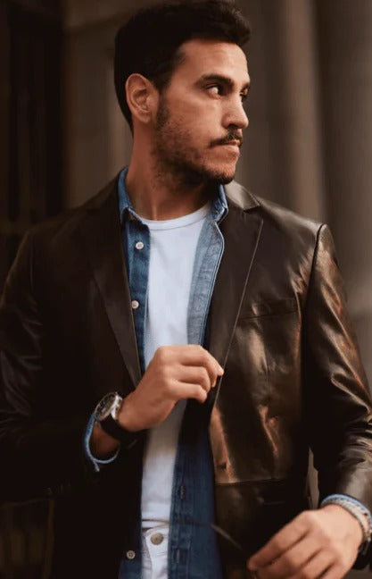 Men’s Classic Black Leather Blazer