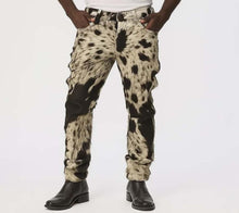 Load image into Gallery viewer, Men's Brown Cowhide Leather Pants With Hair On Hide Western Cowboy Style
