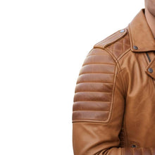 Load image into Gallery viewer, Men's Distressed Brown Genuine Leather Biker Jacket with Quilted Vintage Moto Style
