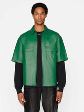 Load image into Gallery viewer, Men&#39;s Green Leather Half Sleeve Shirt - Glory Store UK
