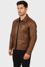 Load image into Gallery viewer, Men's Distressed Brown Leather Cafe Racer Jacket with Vintage Biker Style and Premium Craftsmanship
