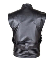Load image into Gallery viewer, Men's Black and Brown Real Leather Vest with Snap Tab Collar and YKK Zip Closure
