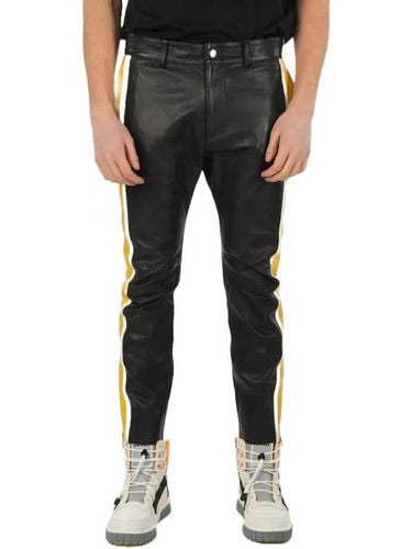 Mens Multicolor Biker Leather Pants