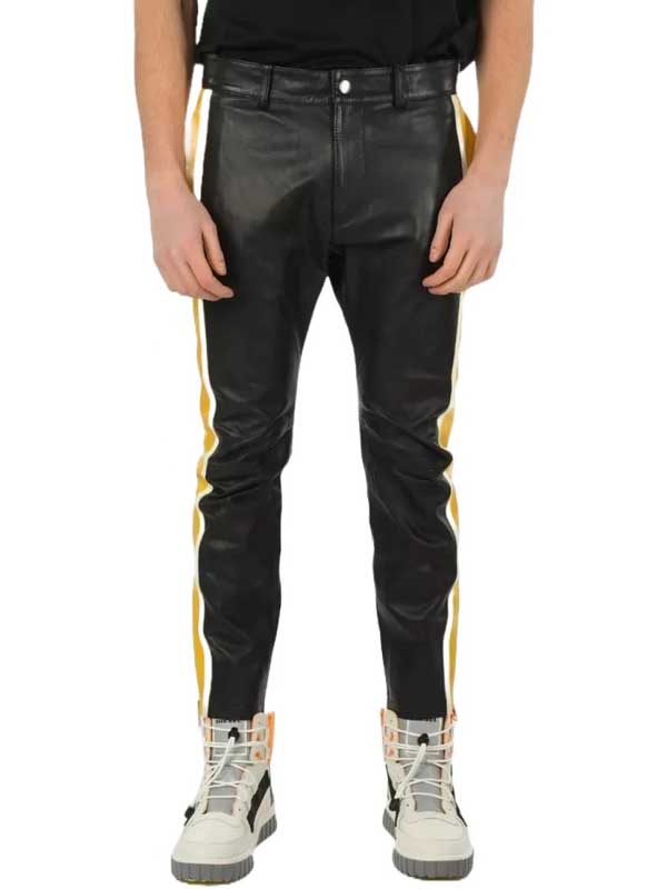 Mens Multicolor Biker Leather Pants