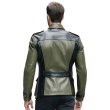 Load image into Gallery viewer, Men's Olive Green Cowhide Leather Military Jacket with Utility Field Style and Adjustable Waist Belt
