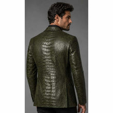Load image into Gallery viewer, Men's Olive Green Crocodile Embossed Leather Jacket UK
