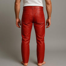 Load image into Gallery viewer, Mens Genuine Sheepskin Red Leather Five Pocket Pants
