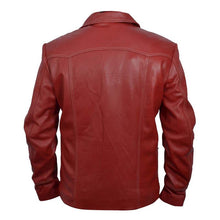 Load image into Gallery viewer, Men's Red Real Leather Jacket with Shirt Collar and Button Front Closure
