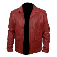 Load image into Gallery viewer, Men's Red Real Leather Jacket with Shirt Collar and Button Front Closure
