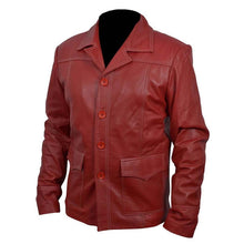 Load image into Gallery viewer, Men's Red Real Leather Jacket with Shirt Collar and Button Front Closure
