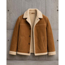Load image into Gallery viewer, Men's Tan Suede Sheepskin Coat with Shearling Lining in Vintage B3 Aviator Style
