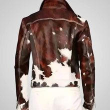 Load image into Gallery viewer, Brown and white cowhide leather jacket
