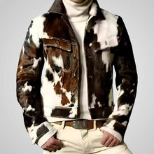 Load image into Gallery viewer, Men’s Western Cowhide Leather Jacket – Hair-On Hide Style
