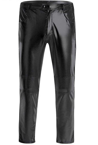 Skinny Fit Metallic Leather Straight Pants