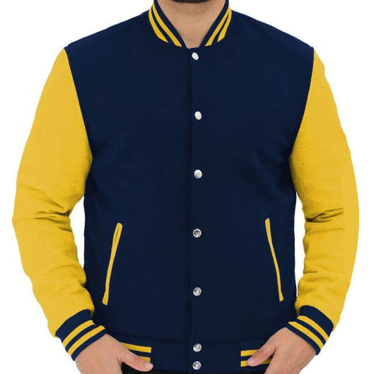 Stylish Navy Blue and Yellow Baseball Jacket