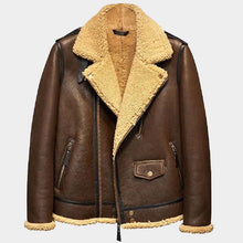 Load image into Gallery viewer, New mens B3 shearling bomber jacket in brown with classic pilot collar and wool lining by Glory Store UK
